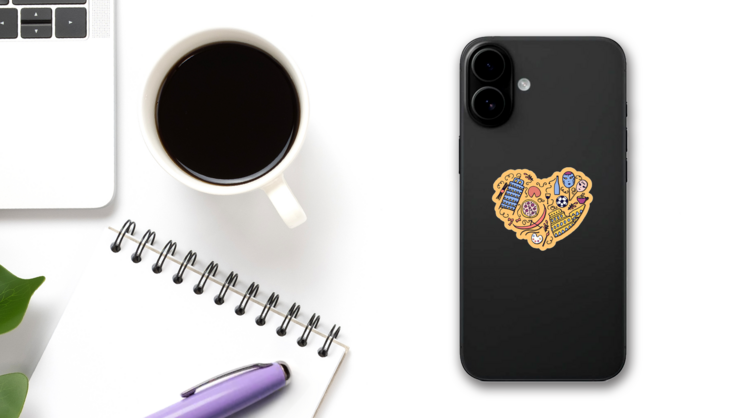 Italian Cultural Elements Doodle Heart Sticker on a Phone (New) example