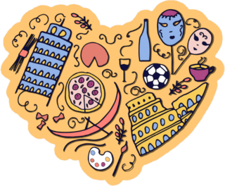 Italian Cultural Elements Doodle Heart Sticker