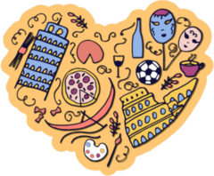 Italian Cultural Elements Doodle Heart Sticker
