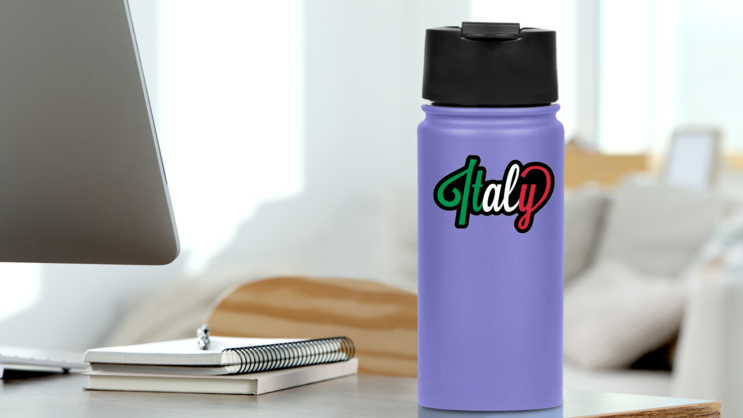 Italian Flag Lettering Sticker on a Water Bottle (New) example