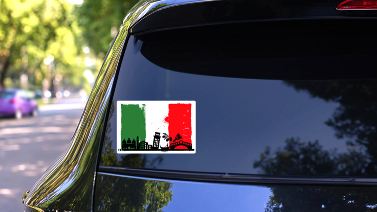 Italian Flag With Famous Silhouettes Sticker on a Rear Car Window (New) example