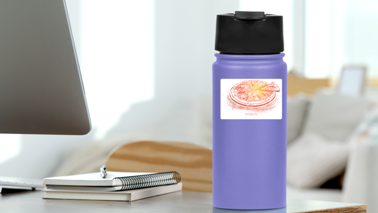Italian Margarita Pizza Sticker on a Water Bottle (New) example