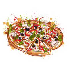 Italian Pizza With Splashes In Watercolor Sticker