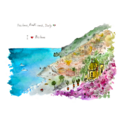 Italian View: Positano, Amalfi Coast Watercolor Sticker