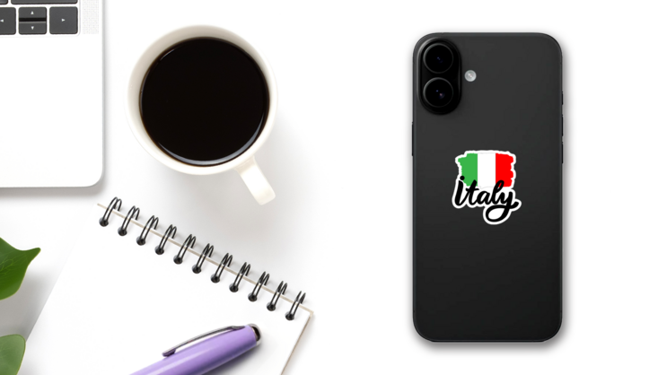 Italy Lettering With Italian Flag Sticker on a Phone (New) example