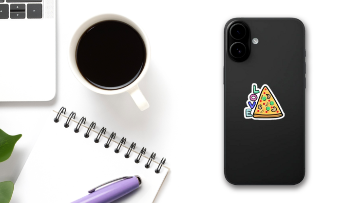 Italy Pizza Love Illustration Sticker on a Phone (New) example