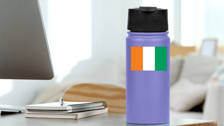 Ivory Coast Flag Sticker on a Water Bottle (New) example