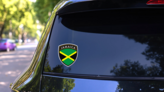 Jamaica Crest Flag Sticker on a Rear Car Window (New) example