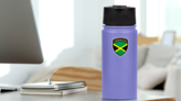 Jamaica Crest Flag Sticker on a Water Bottle (New) example