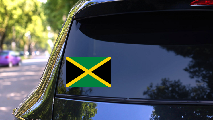 Jamaica Flag Sticker on a Rear Car Window (New) example