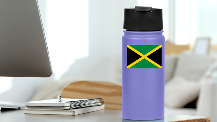 Jamaica Flag Sticker on a Water Bottle (New) example