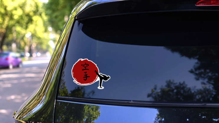 Japan Calligraphy - Karate On Sun Sticker on a Rear Car Window (New) example