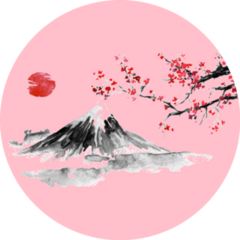 Japan Traditional Sumi-e Painting Fuji Mountain Sticker