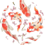 Japan Watercolor Oriental Pattern With Rainbow Carps Sticker
