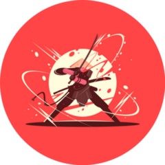 Japanese Battle Samurai With Katana Illustration Sticker