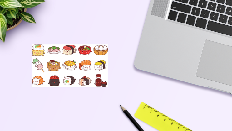 Japanese Food Sticker Sheet on a Desk (New) example