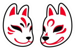 Japanese Kitsune Fox And Wolf Mask Sticker