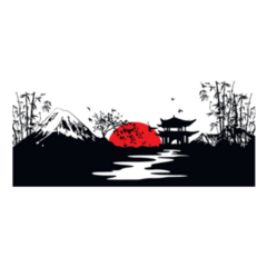 Japanese Landscapes With Mountains In The Background Sticker