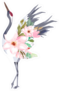Japanese Print With Crane Of  Flowers Illustration Sticker