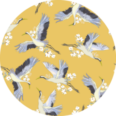 Japanese Seamless Pattern Of Birds And Water On Yellow Sticker