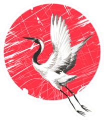 Japanese Watercolor Crane Bird On A Red Circle Sticker