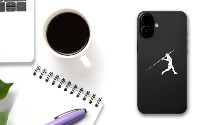 Javelin Thrower Sticker on a Phone (New) example