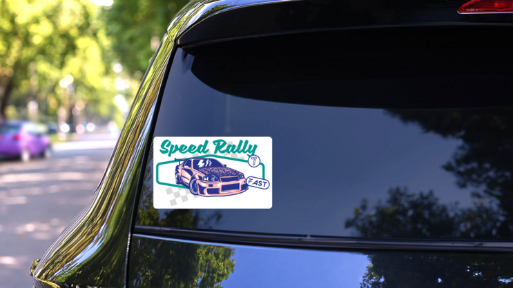 JDM Speed Rally Sticker on a Rear Car Window (New) example