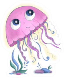 Jellyfish Cute Baby Children Illustration Pink Sticker