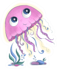 Jellyfish Cute Baby Children Illustration Pink Sticker