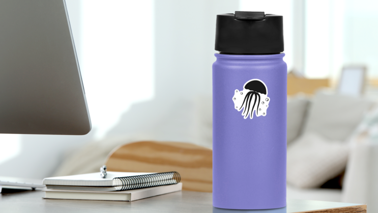 Jellyfish Icon Illustration In Black Sticker on a Water Bottle (New) example
