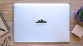 Jersey City New Jersey Skyline Sticker on a Laptop (New) example