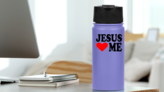 Jesus Hearts Me Sticker on a Water Bottle (New) example