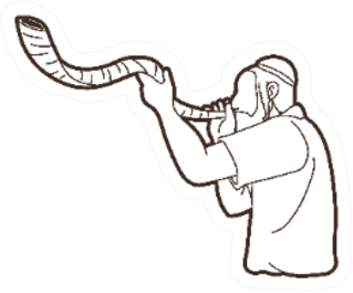 Jewish Blowing The Shofar Horn Cartoon Sticker