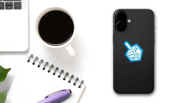 Jewish Dreidel Sticker on a Phone (New) example