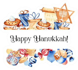 Jewish Holiday Hanukkah Banner With Traditional Elements Sticker