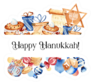 Jewish Holiday Hanukkah Banner With Traditional Elements Sticker