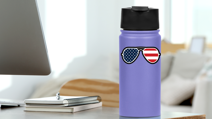 Joe Biden American Flag Sunglasses Sticker on a Water Bottle (New) example