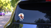 Joker With Playing Cards On White Sticker on a Rear Car Window (New) example