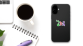 Joker With Vivid Rainbow And Card Pattern Typography Sticker on a Phone (New) example