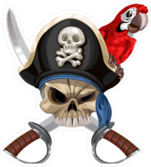 Jolly Roger In Pirate Hat with Parrot Sticker