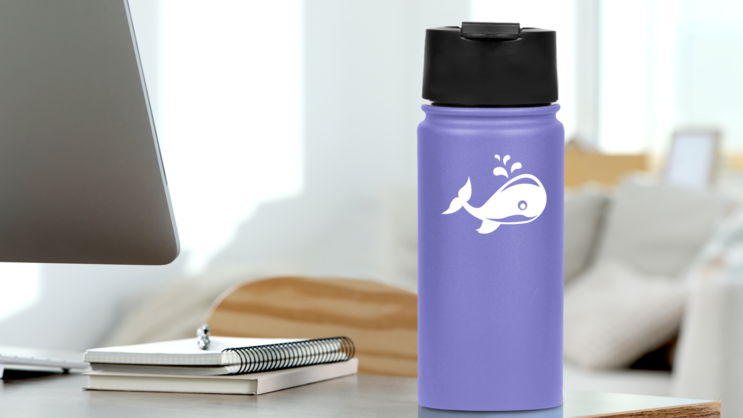 Jolly Whale Sticker on a Water Bottle (New) example