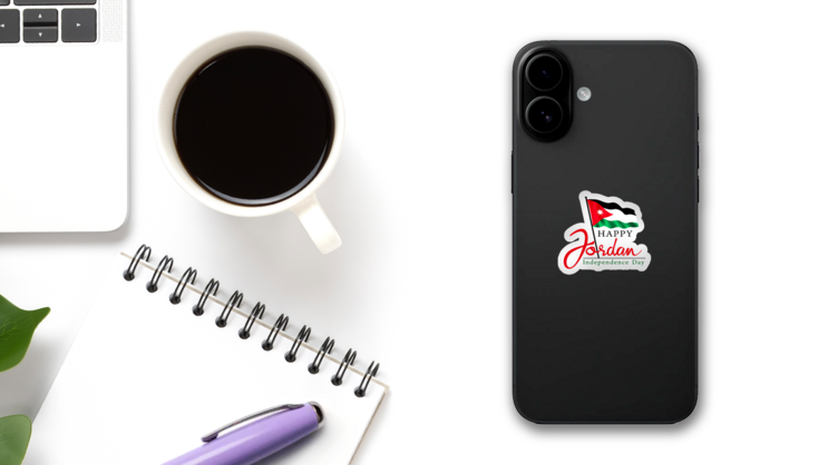 Jordan Happy Independence Day Waving Flag Sticker on a Phone (New) example