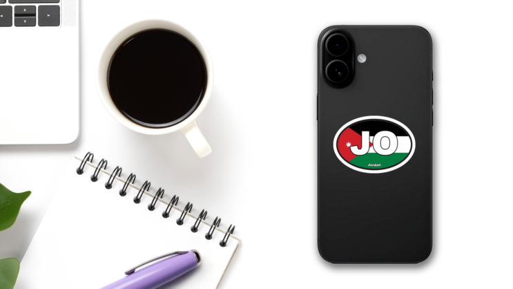 Jordan Jo Flag Oval Sticker on a Phone (New) example