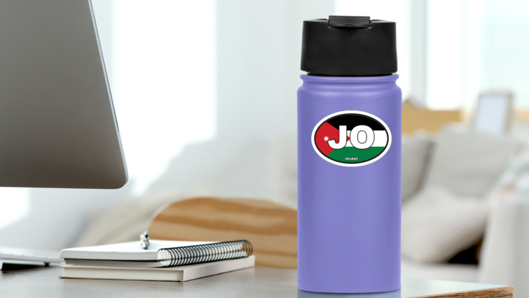 Jordan Jo Flag Oval Sticker on a Water Bottle (New) example