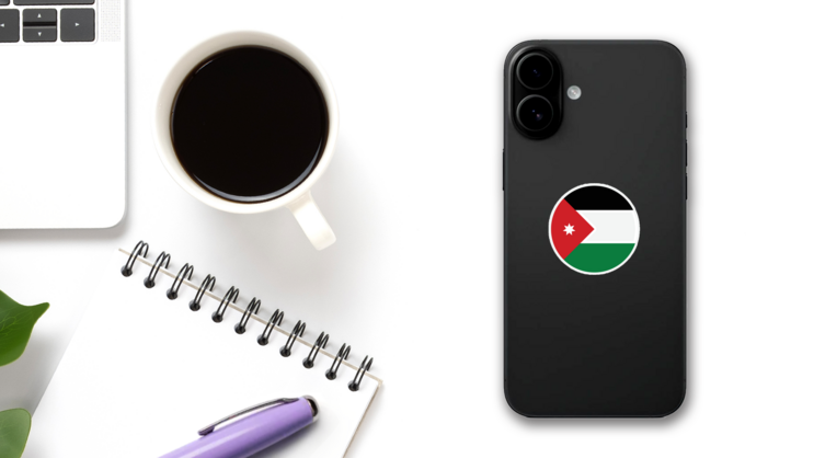 Jordan Round Country Flag Sticker on a Phone (New) example