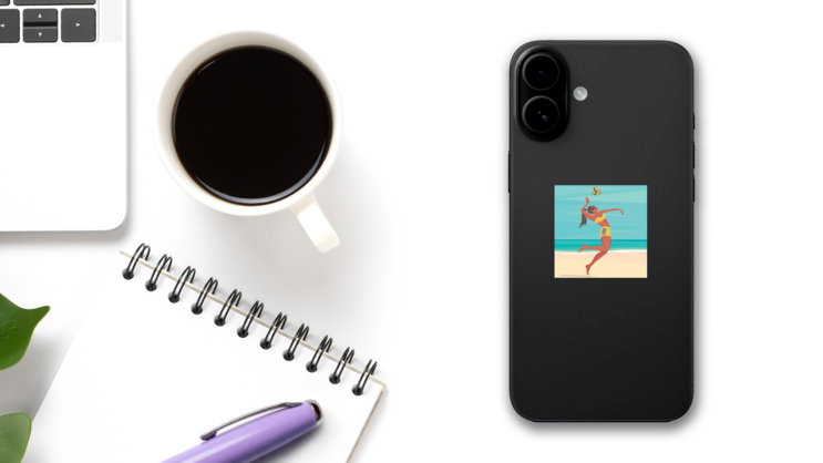 Jumping Volleyball Player On A Beach Sticker on a Phone (New) example