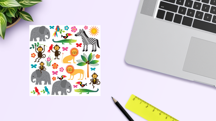 Jungle Animal Sticker Sheet on a Desk (New) example