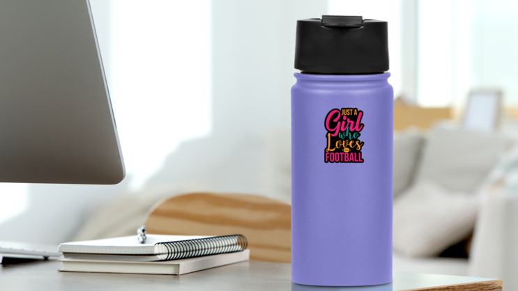 Just A Girl Who Loves Football Colorful Sticker on a Water Bottle (New) example