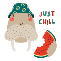 Just Chill Summer Walrus Eating Watermelon Sticker