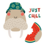 Just Chill Summer Walrus Eating Watermelon Sticker